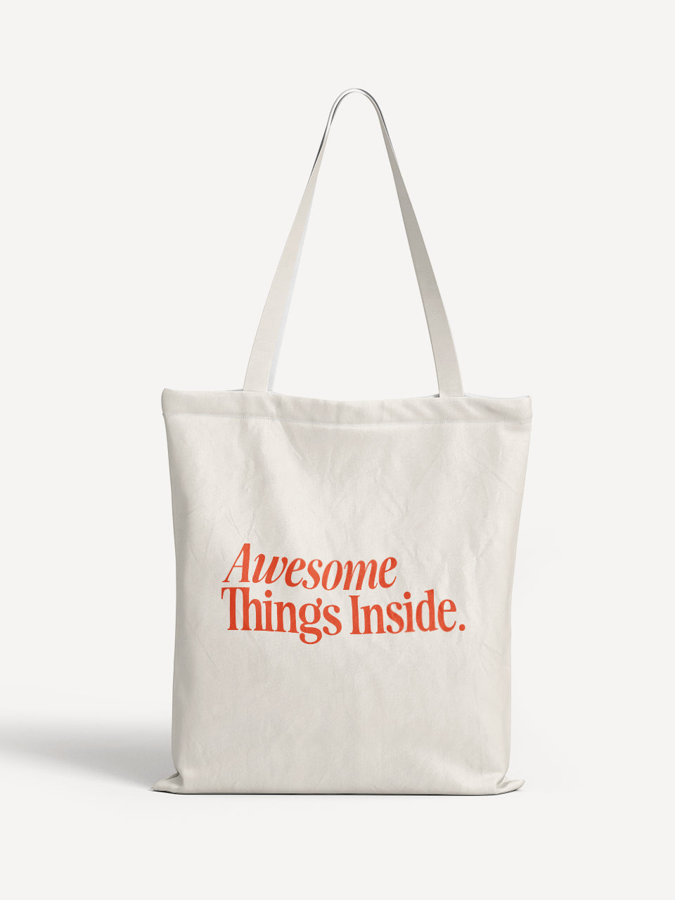 Helle Stofftasche mit rotem Schriftzug „Awesome Things Inside“ – ALMOST A BRAND